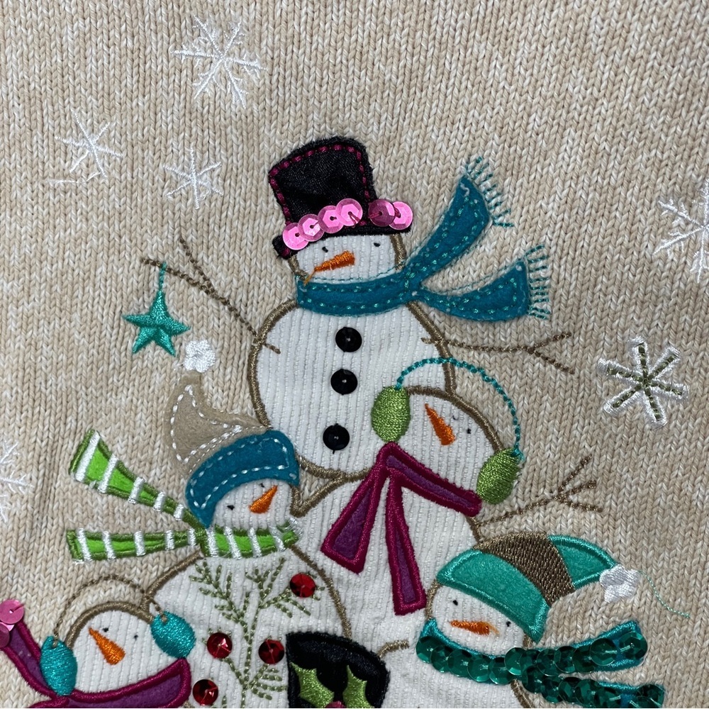 Christopher & Banks Snowman Knit Sweater Cotton Snowmen Holiday Winter Festive - Picture 4 of 7